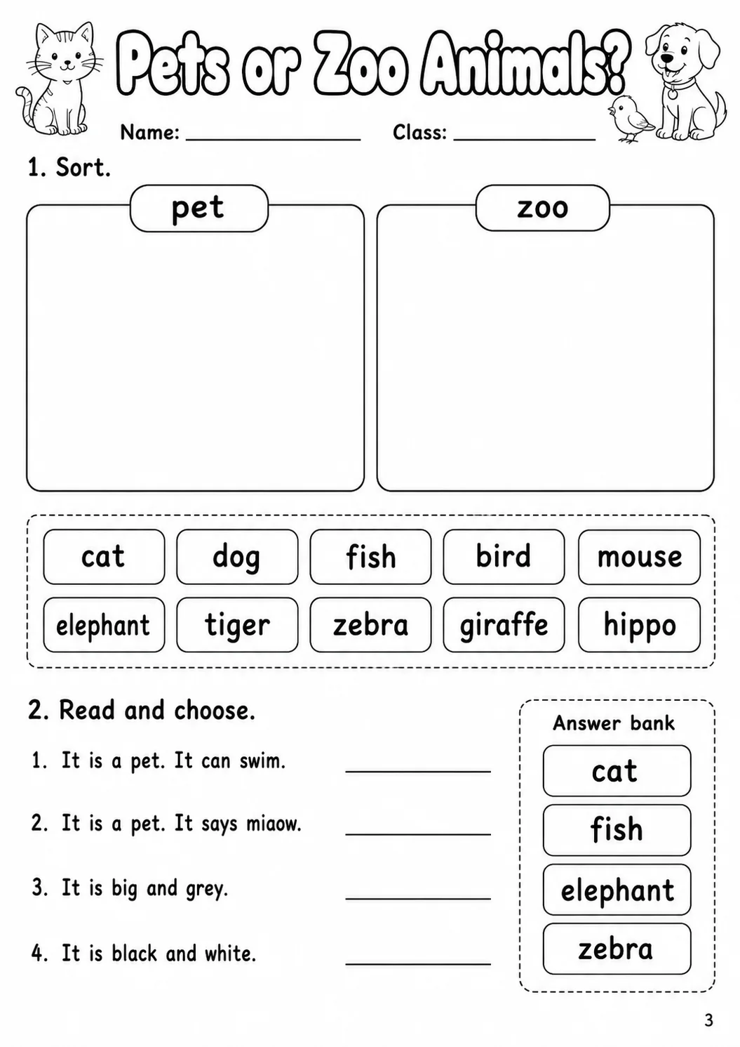 Animals Starters Vocabulary Worksheet Pack page 5 printable worksheet preview