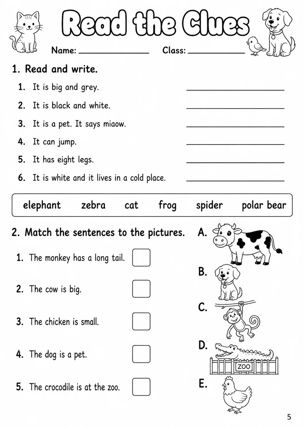 Animals Starters Vocabulary Worksheet Pack page 7 printable worksheet preview