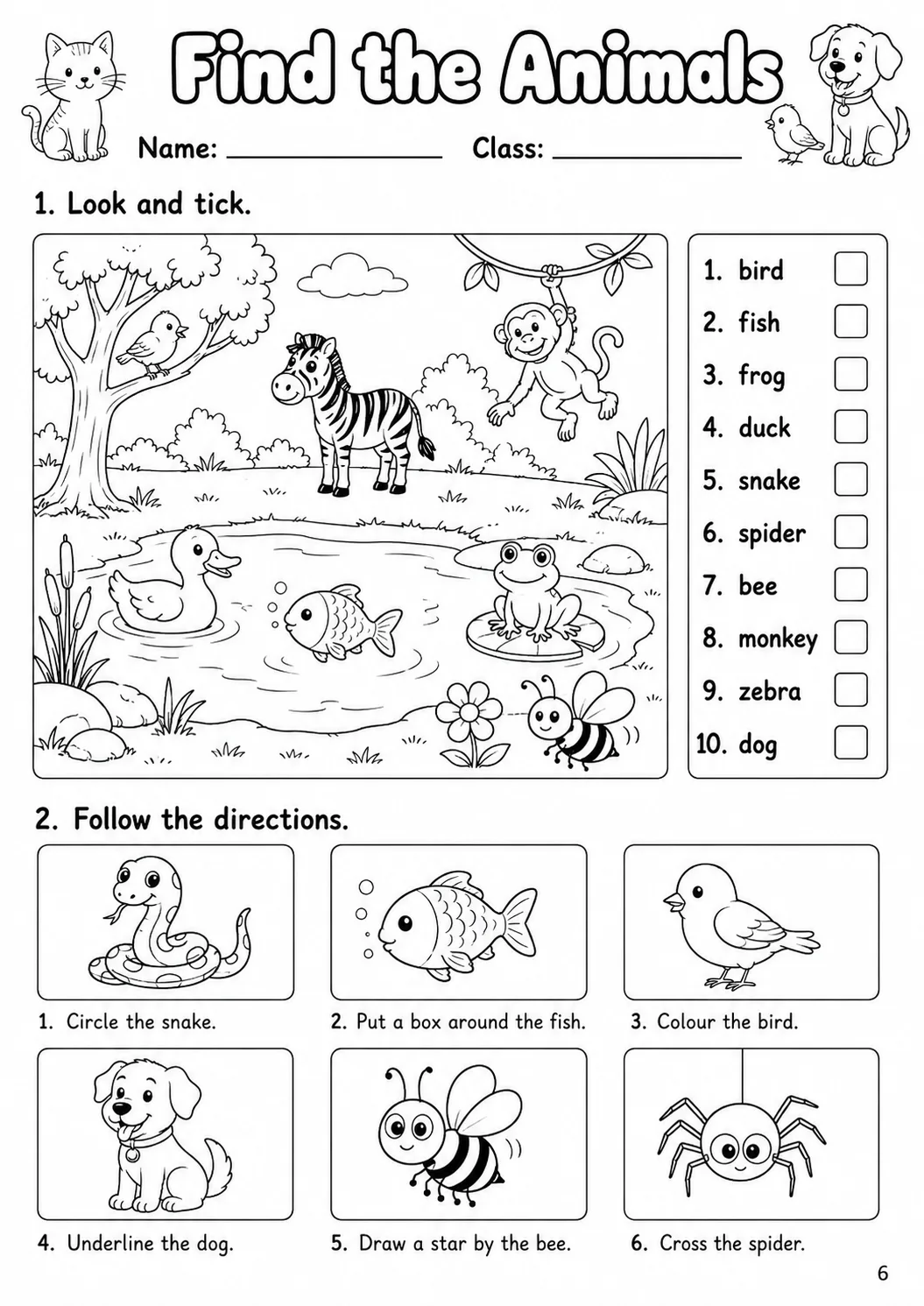 Animals Starters Vocabulary Worksheet Pack page 8 printable worksheet preview