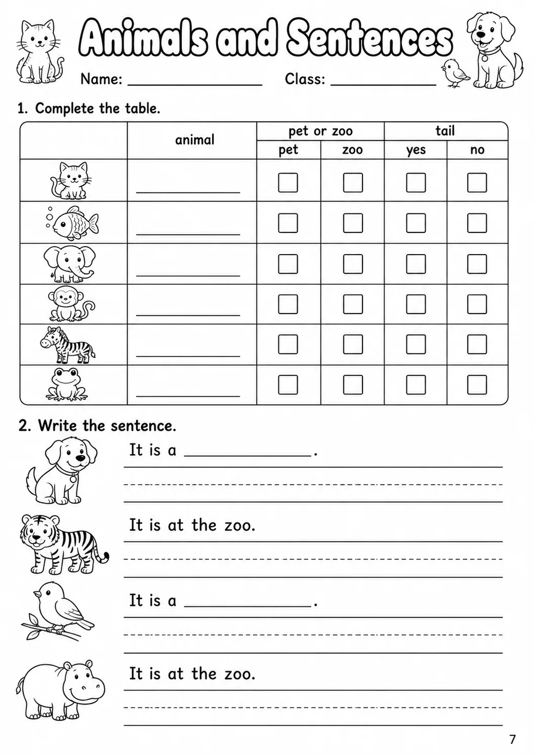 Animals Starters Vocabulary Worksheet Pack page 9 printable worksheet preview