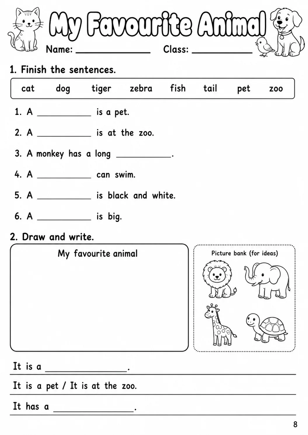 Animals Starters Vocabulary Worksheet Pack page 10 printable worksheet preview