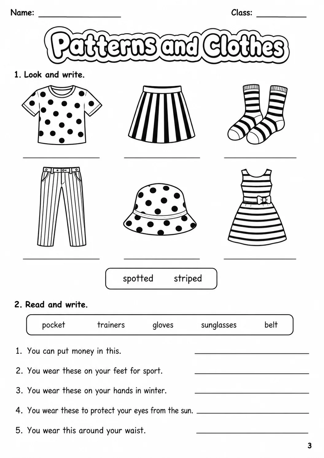 Clothes Flyers Vocabulary Worksheet Pack page 5 printable worksheet preview