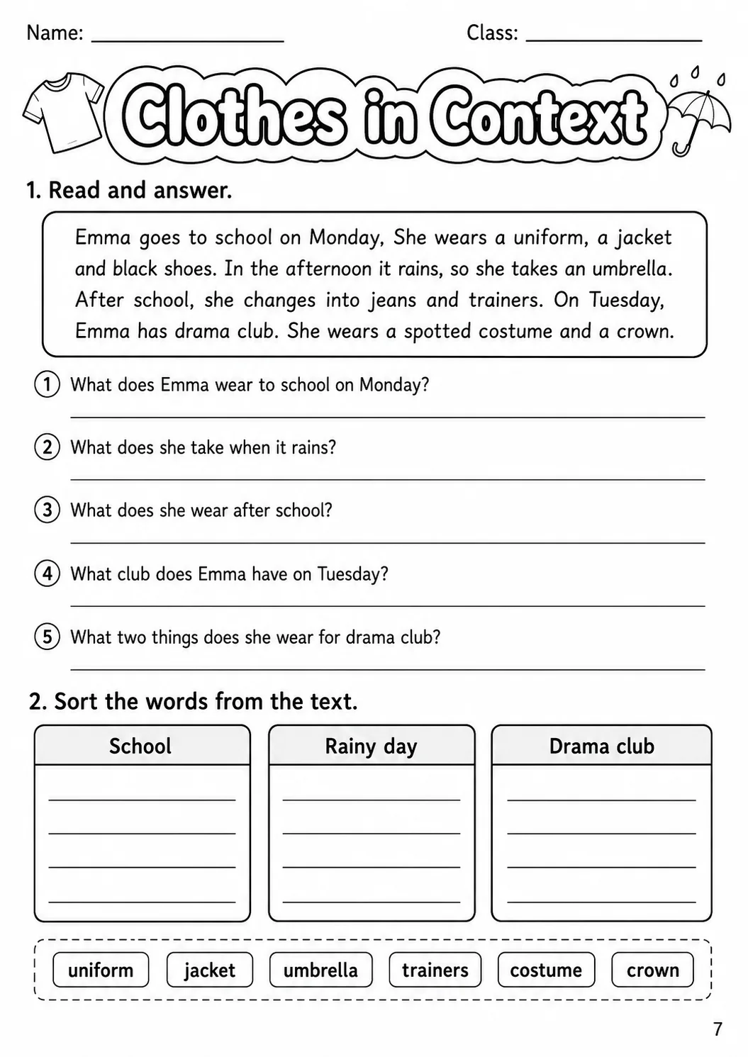Clothes Flyers Vocabulary Worksheet Pack page 9 printable worksheet preview