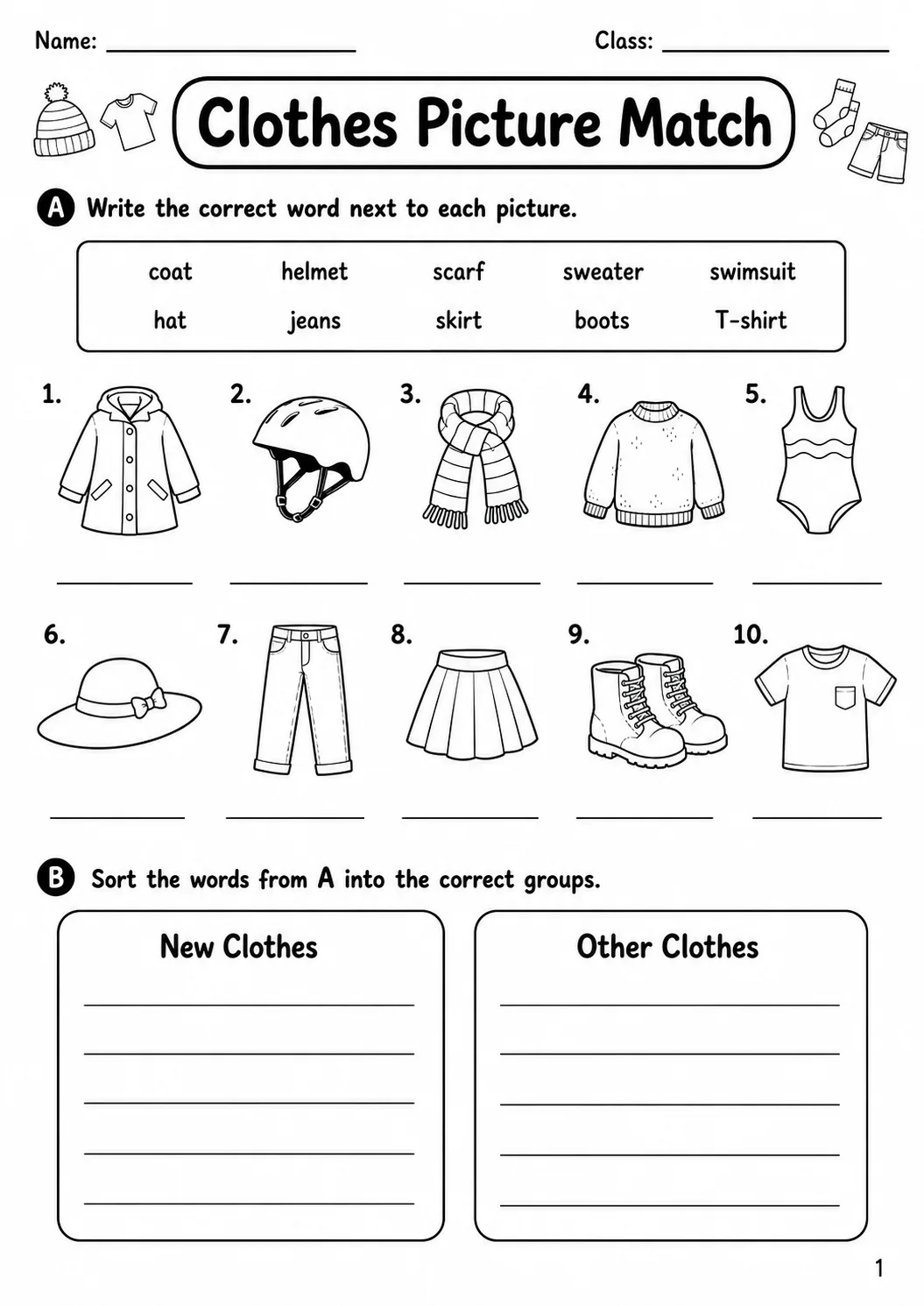 Clothes Movers Vocabulary Worksheet Pack page 4 printable worksheet preview