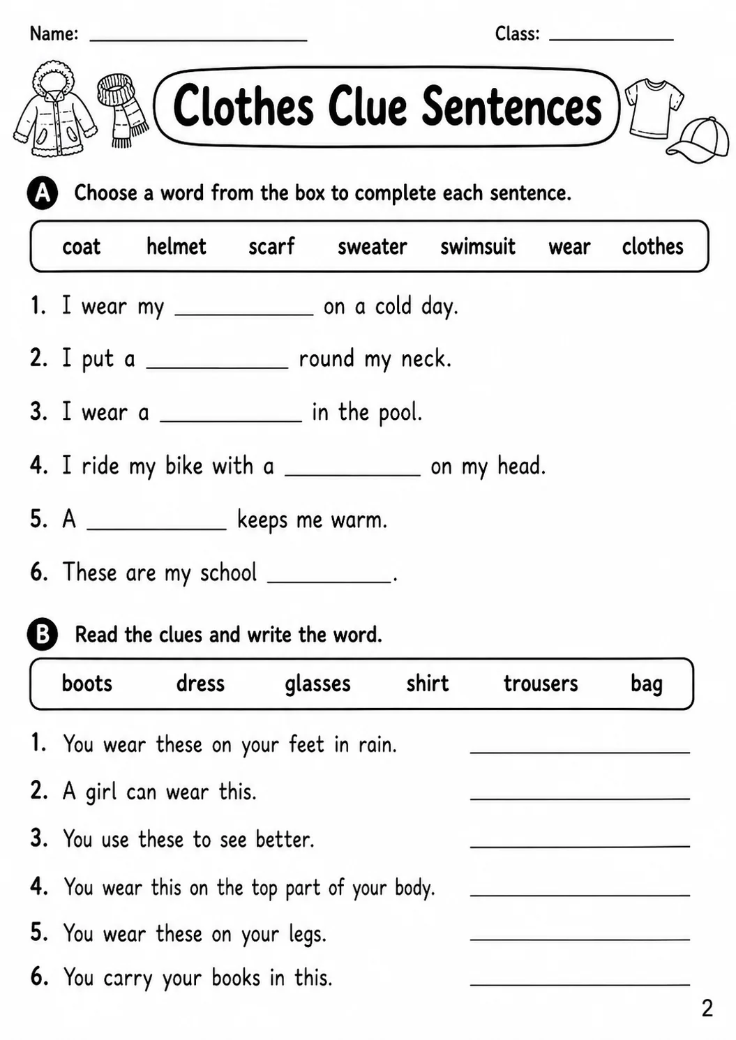 Clothes Movers Vocabulary Worksheet Pack page 5 printable worksheet preview