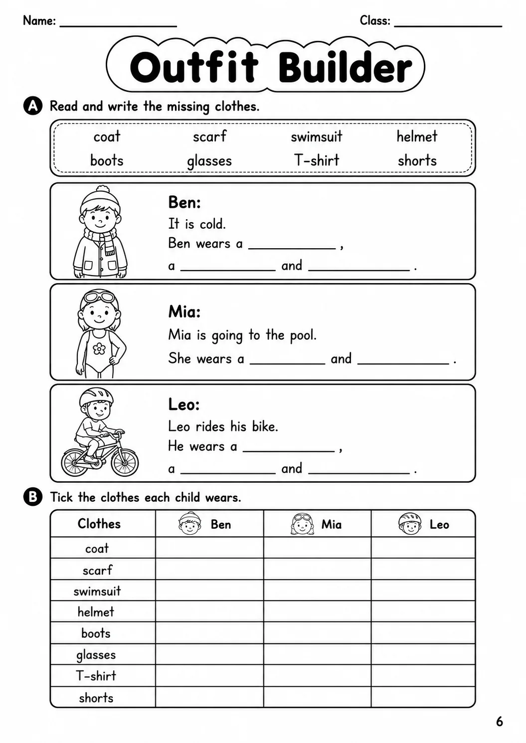 Clothes Movers Vocabulary Worksheet Pack page 9 printable worksheet preview