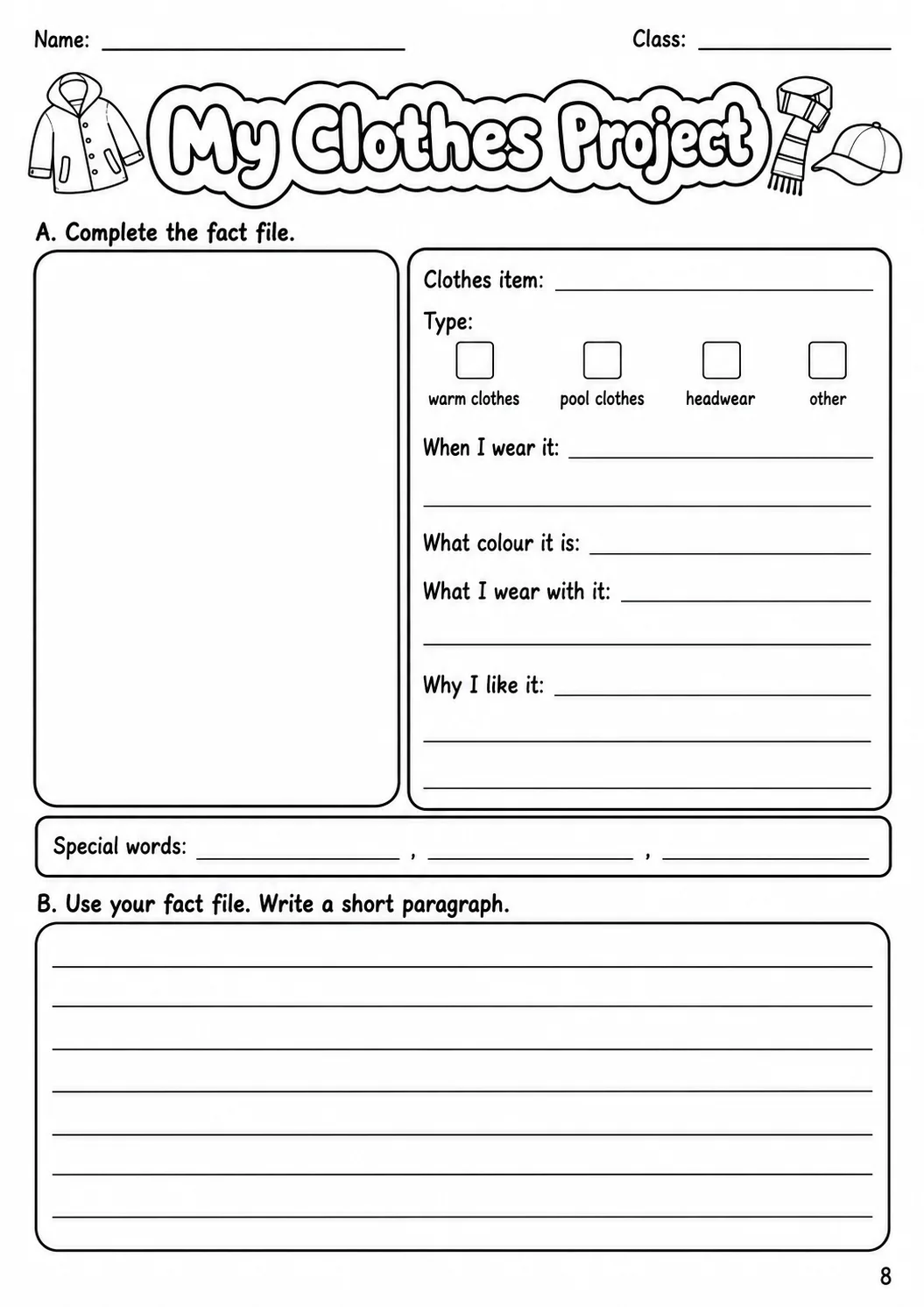 Clothes Movers Vocabulary Worksheet Pack page 10 printable worksheet preview