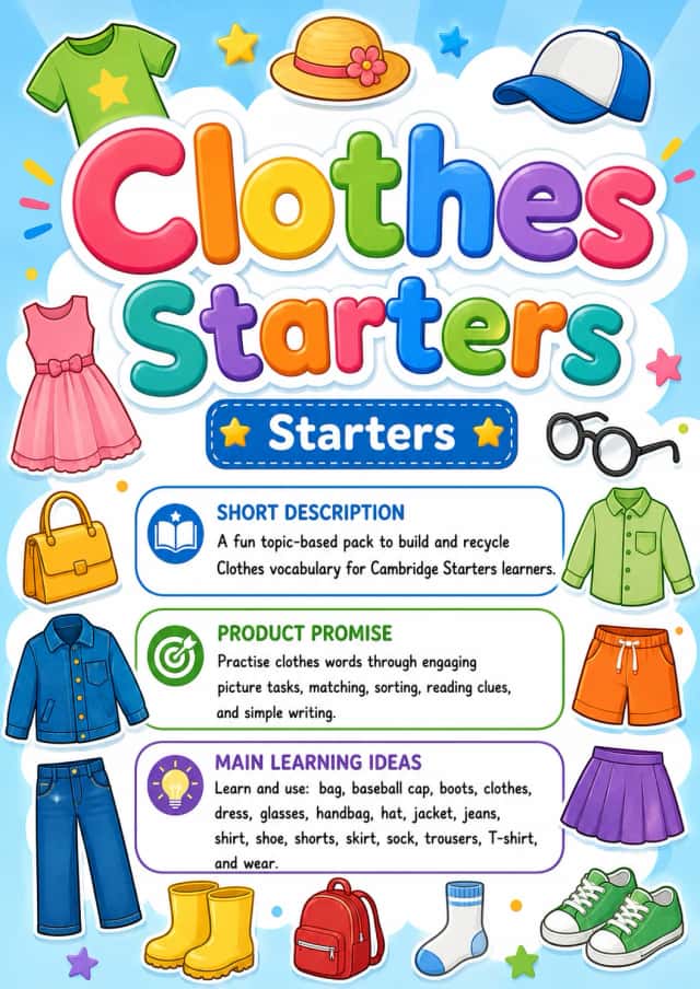 Clothes Starters Vocabulary Worksheet Pack