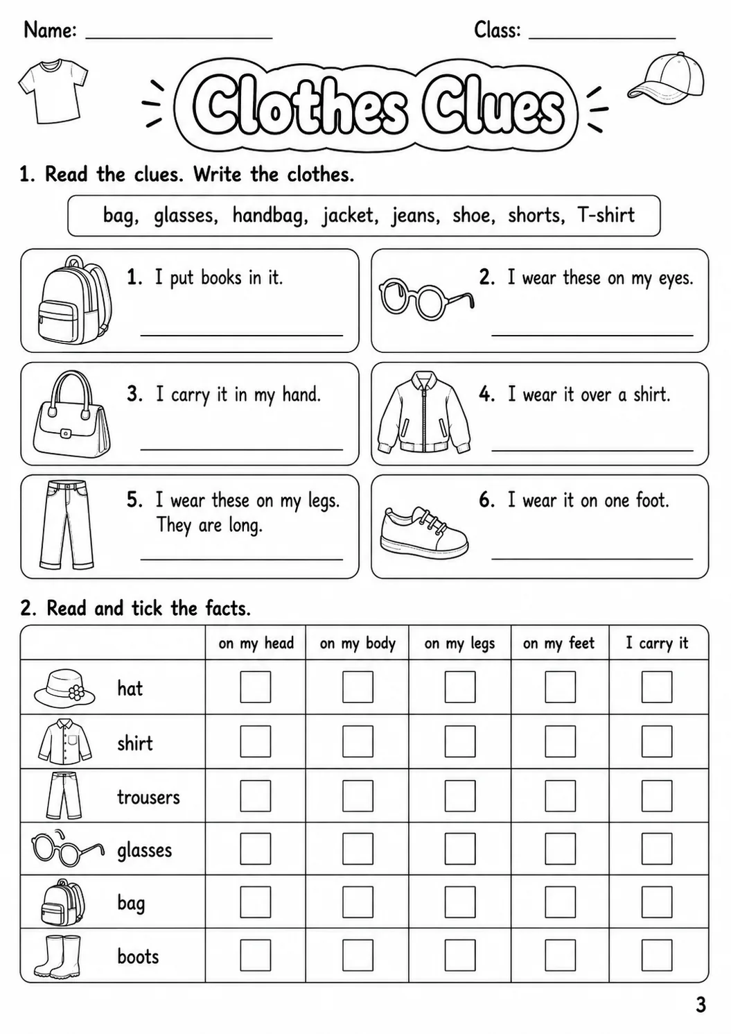Clothes Starters Vocabulary Worksheet Pack page 4 printable worksheet preview