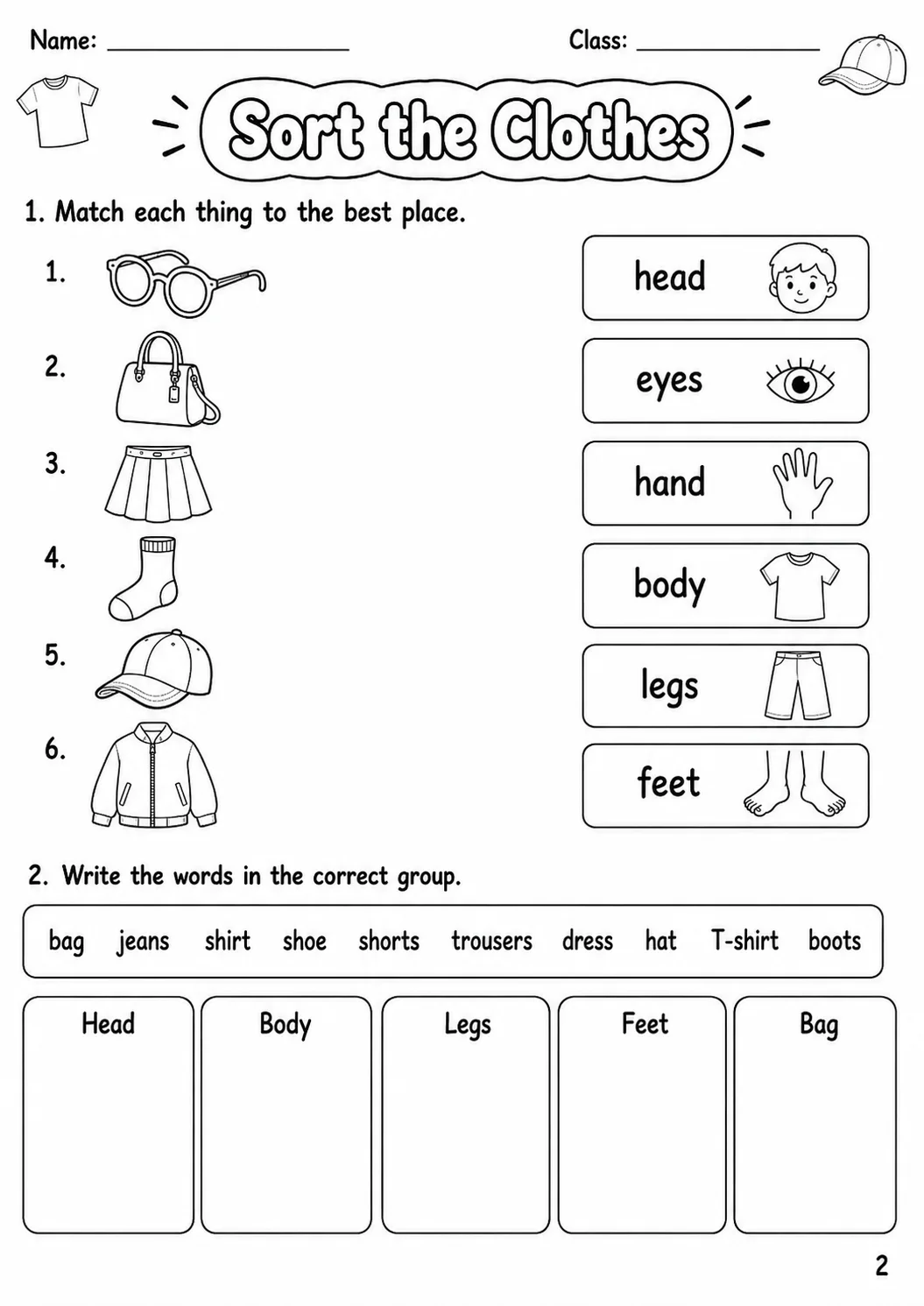 Clothes Starters Vocabulary Worksheet Pack page 6 printable worksheet preview