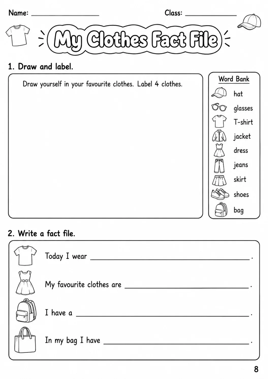 Clothes Starters Vocabulary Worksheet Pack page 7 printable worksheet preview