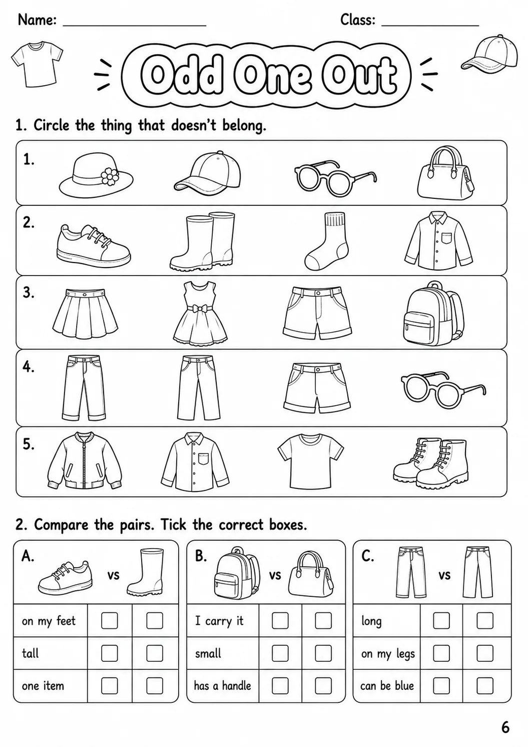 Clothes Starters Vocabulary Worksheet Pack page 8 printable worksheet preview