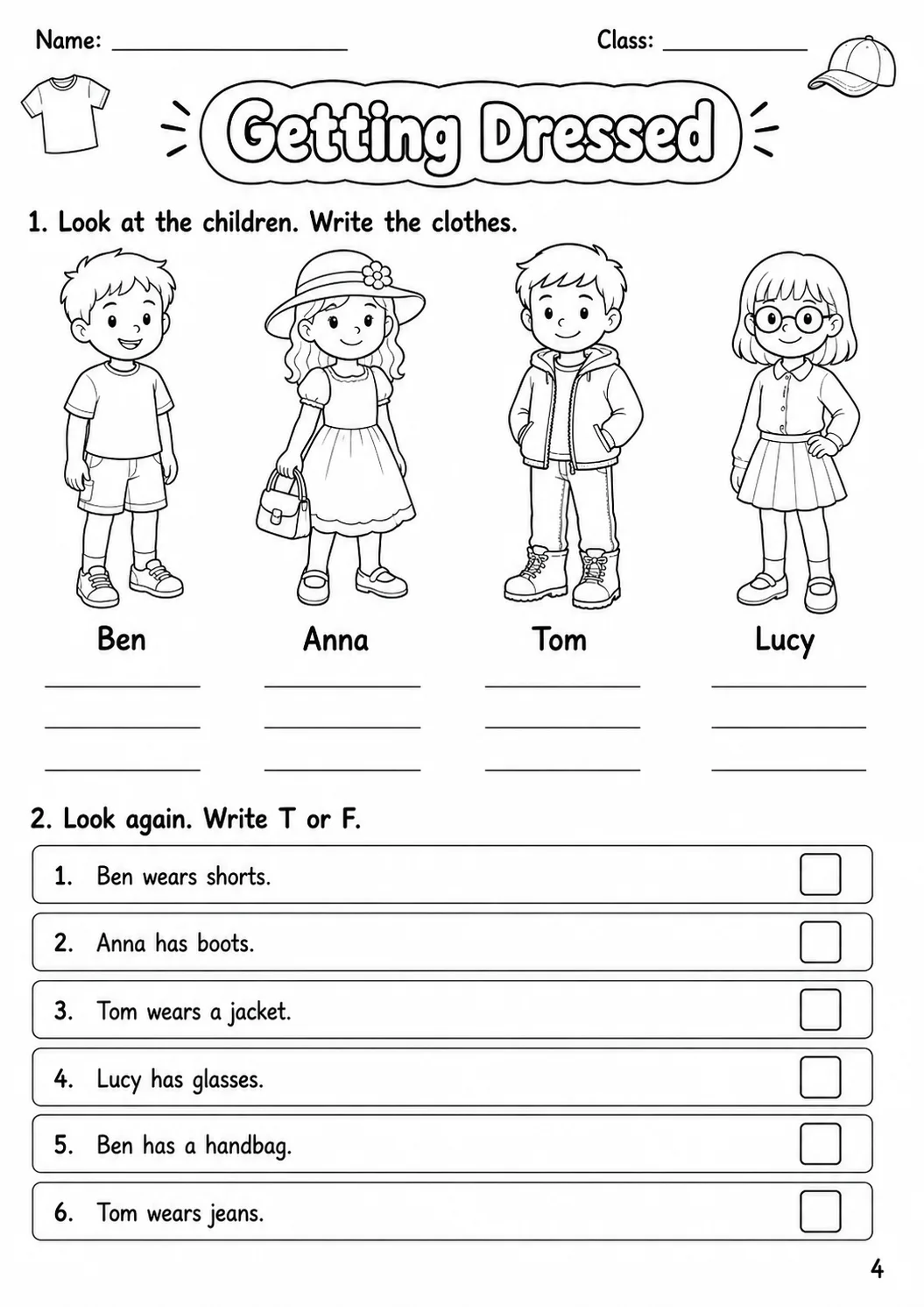Clothes Starters Vocabulary Worksheet Pack page 9 printable worksheet preview