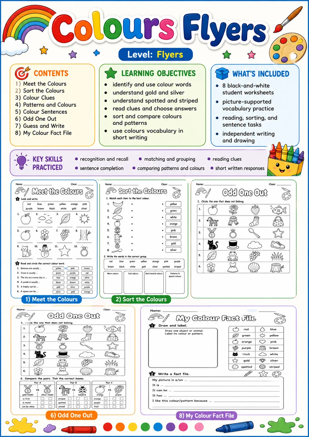 Colours Flyers Vocabulary Worksheet Pack page 2 printable worksheet preview