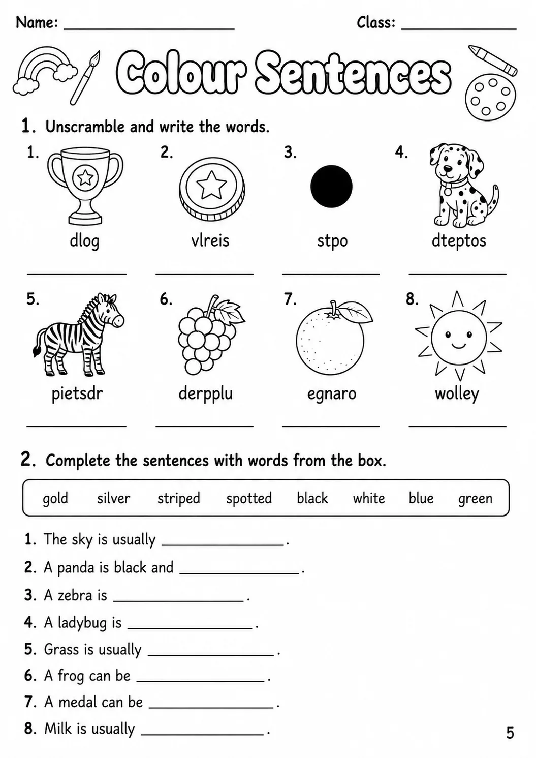 Colours Flyers Vocabulary Worksheet Pack page 7 printable worksheet preview