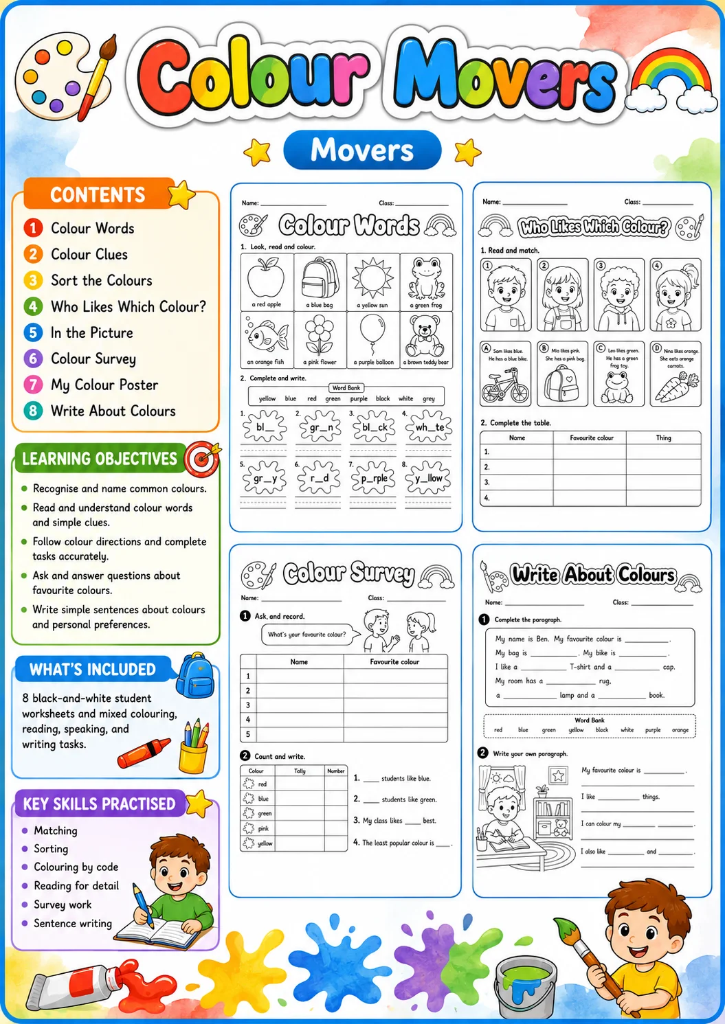 Colours Movers Vocabulary Worksheet Pack page 2 printable worksheet preview