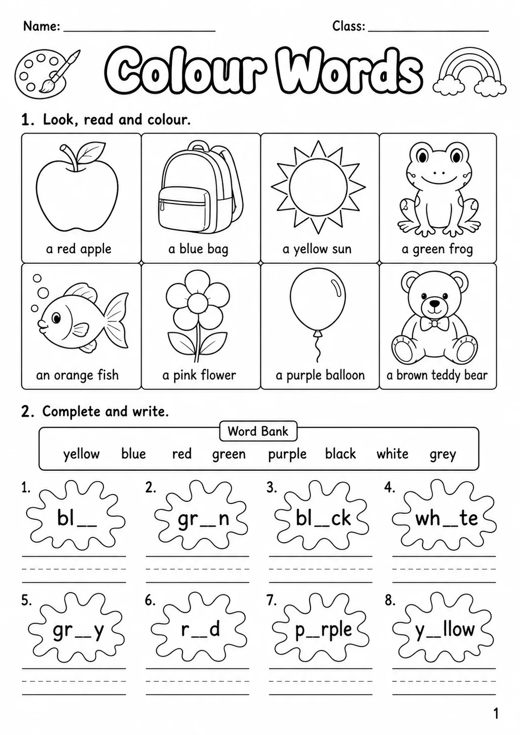Colours Movers Vocabulary Worksheet Pack page 3 printable worksheet preview
