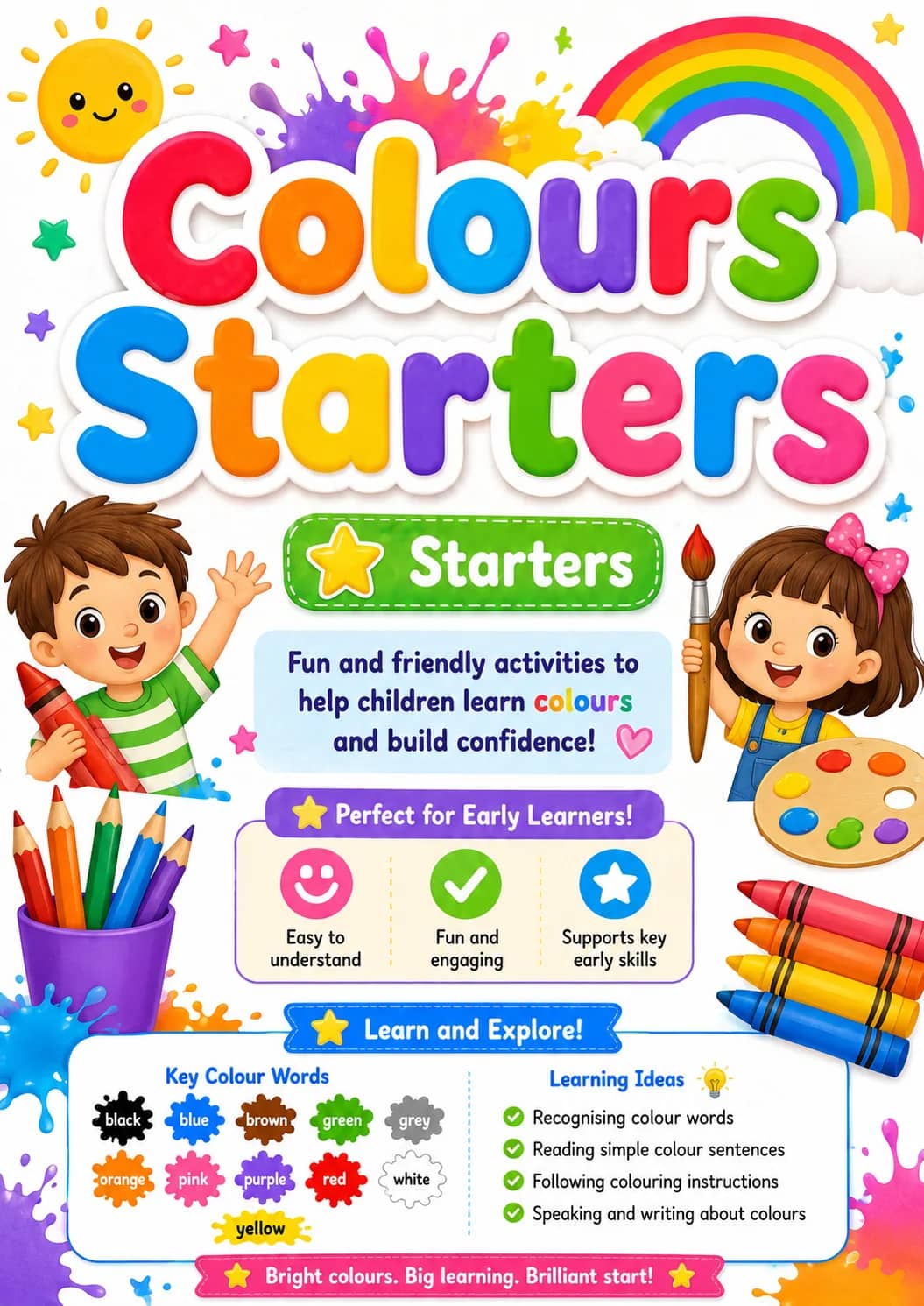 Colours Starters Vocabulary Worksheet Pack printable Starters English worksheet pack preview from KiwiBee
