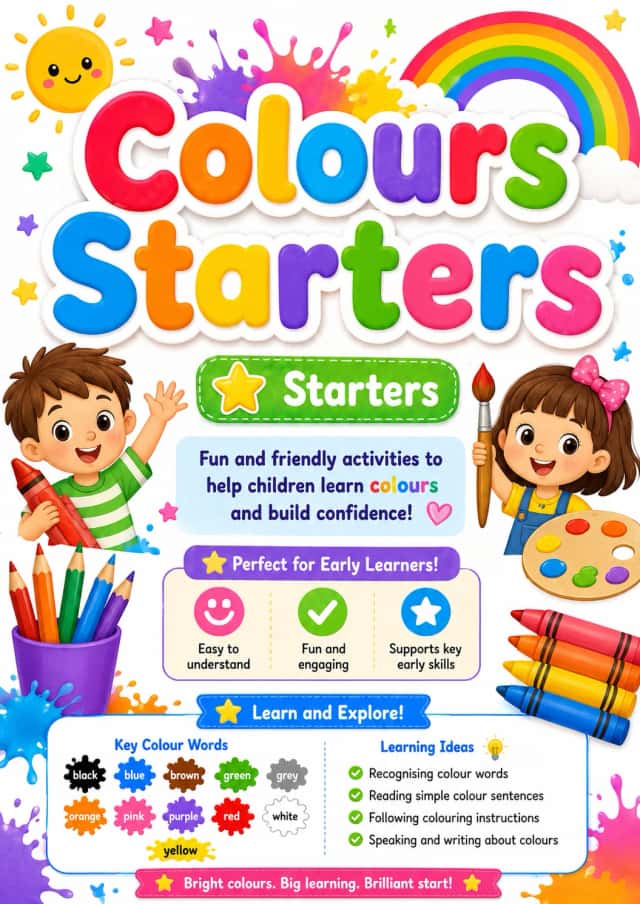 Colours Starters Vocabulary Worksheet Pack
