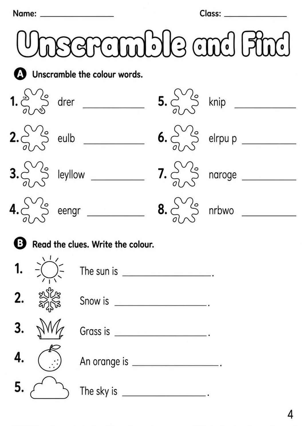 Colours Starters Vocabulary Worksheet Pack page 6 printable worksheet preview