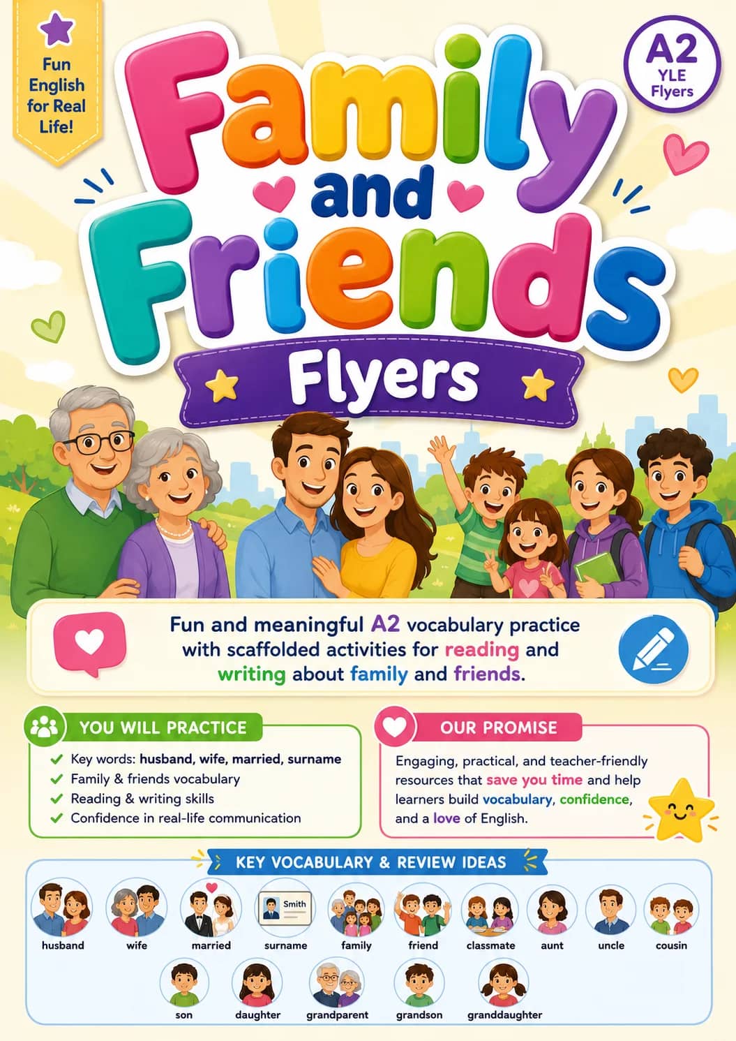 Family and Friends Flyers Vocabulary Worksheet Pack printable Flyers English worksheet pack preview from KiwiBee