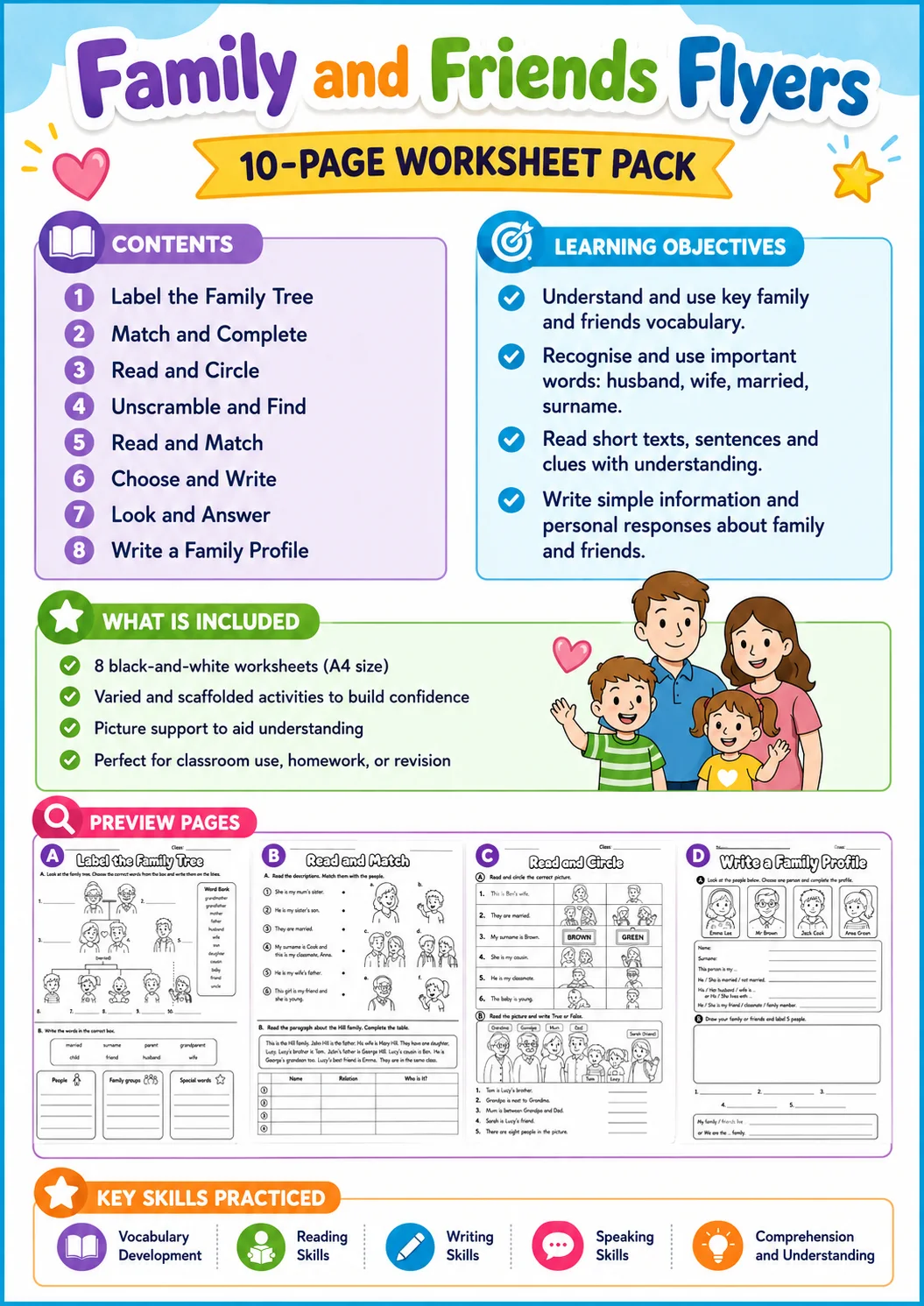 Family and Friends Flyers Vocabulary Worksheet Pack page 2 printable worksheet preview
