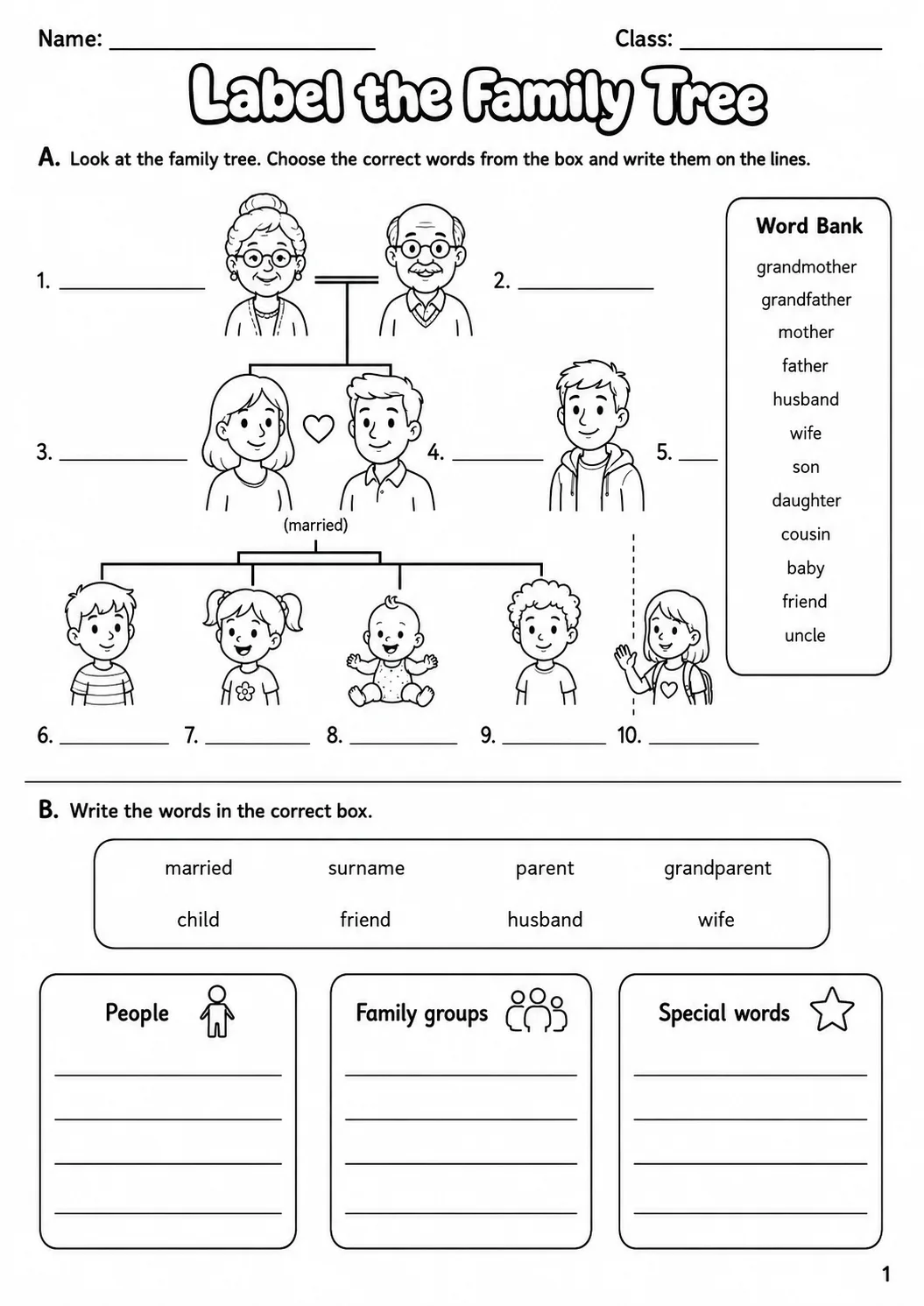 Family and Friends Flyers Vocabulary Worksheet Pack page 3 printable worksheet preview