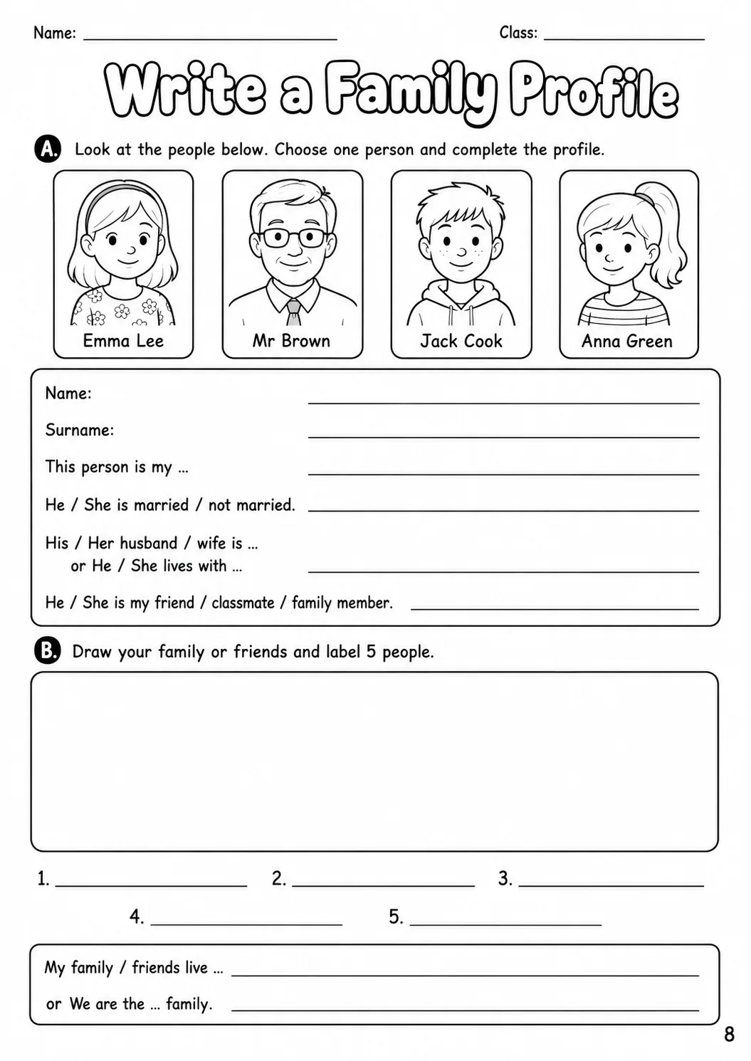 Family and Friends Flyers Vocabulary Worksheet Pack page 10 printable worksheet preview