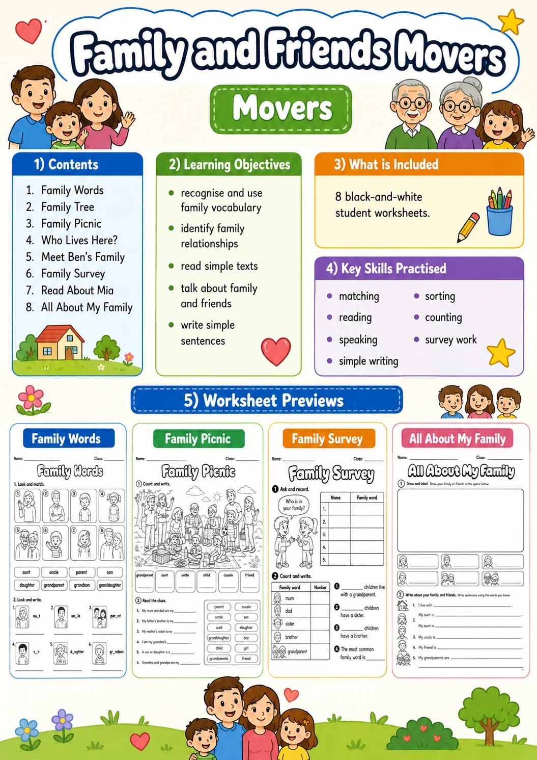 Family and Friends Movers Vocabulary Worksheet Pack page 2 printable worksheet preview