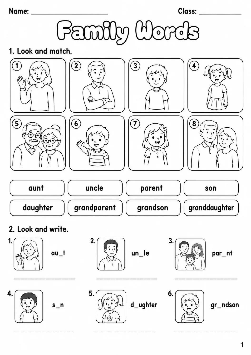 Family and Friends Movers Vocabulary Worksheet Pack page 3 printable worksheet preview