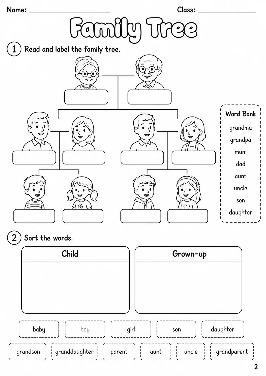 Family and Friends Movers Vocabulary Worksheet Pack page 4 printable worksheet preview