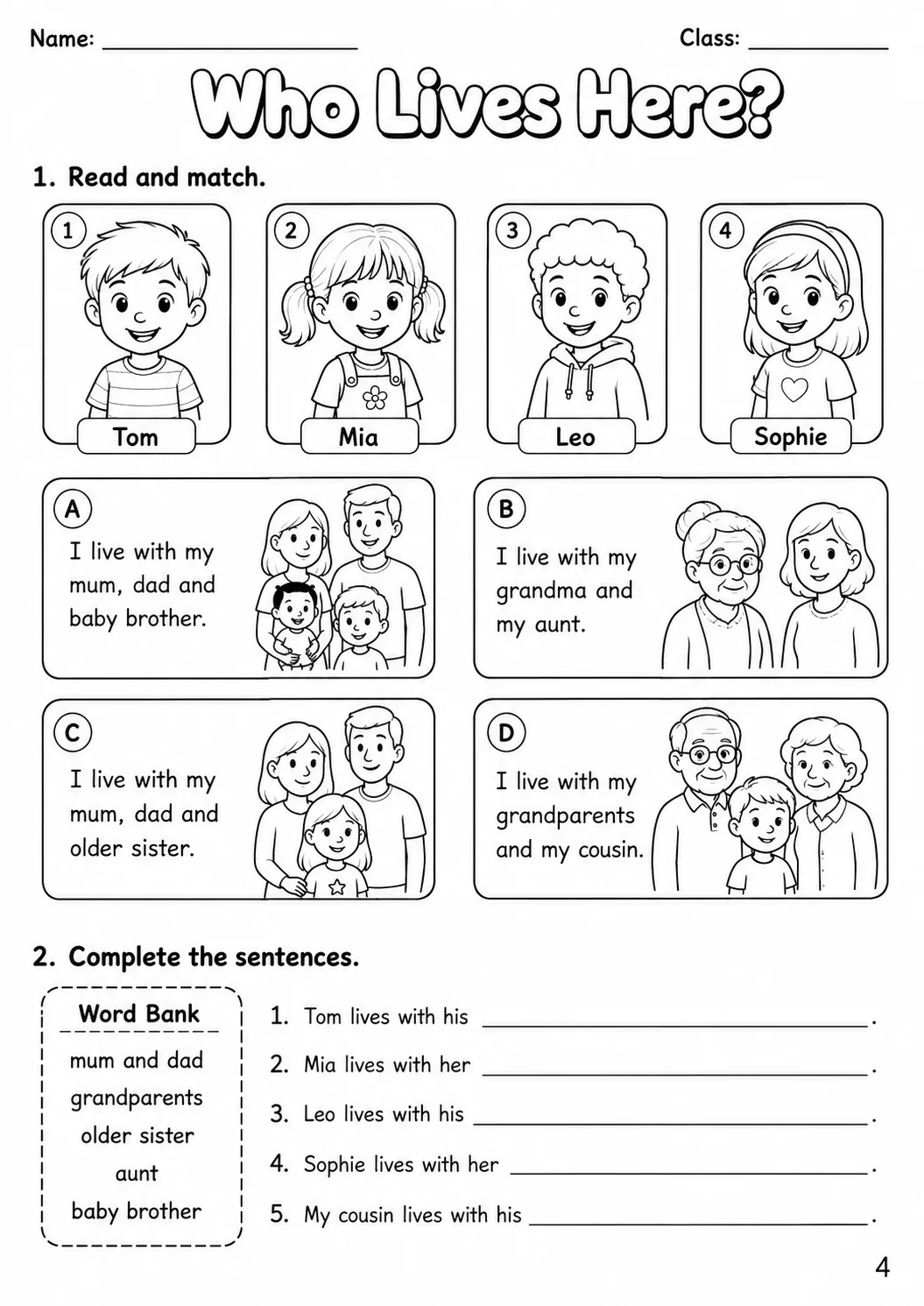 Family and Friends Movers Vocabulary Worksheet Pack page 6 printable worksheet preview