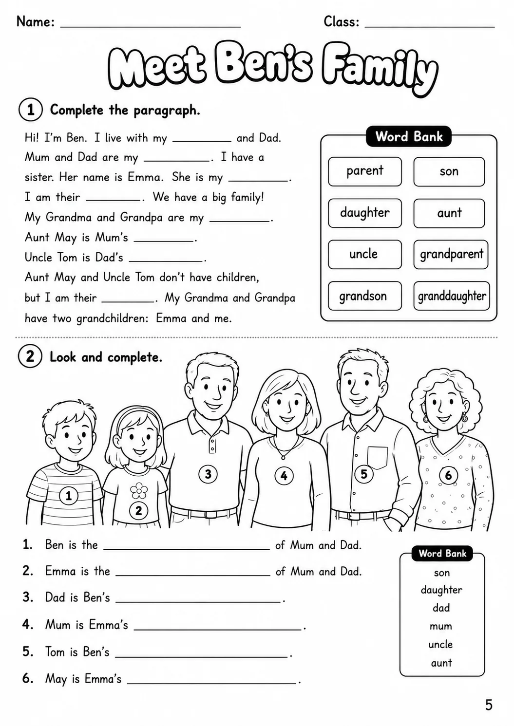 Family and Friends Movers Vocabulary Worksheet Pack page 7 printable worksheet preview