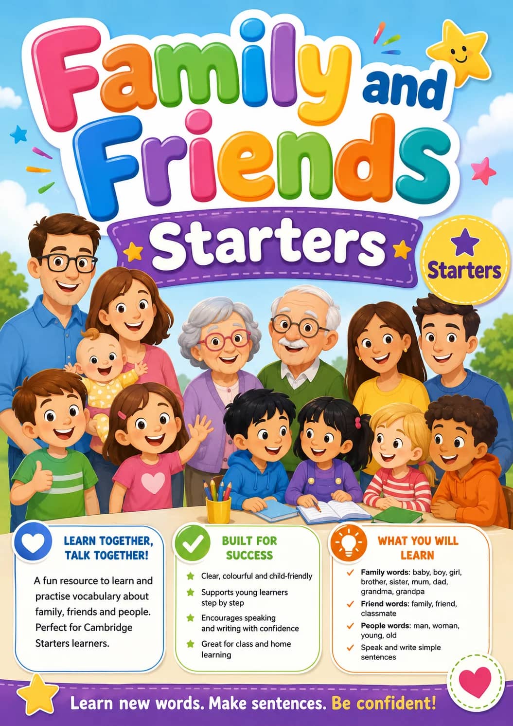 Family and Friends Starters Vocabulary Worksheet Pack printable Starters English worksheet pack preview from KiwiBee