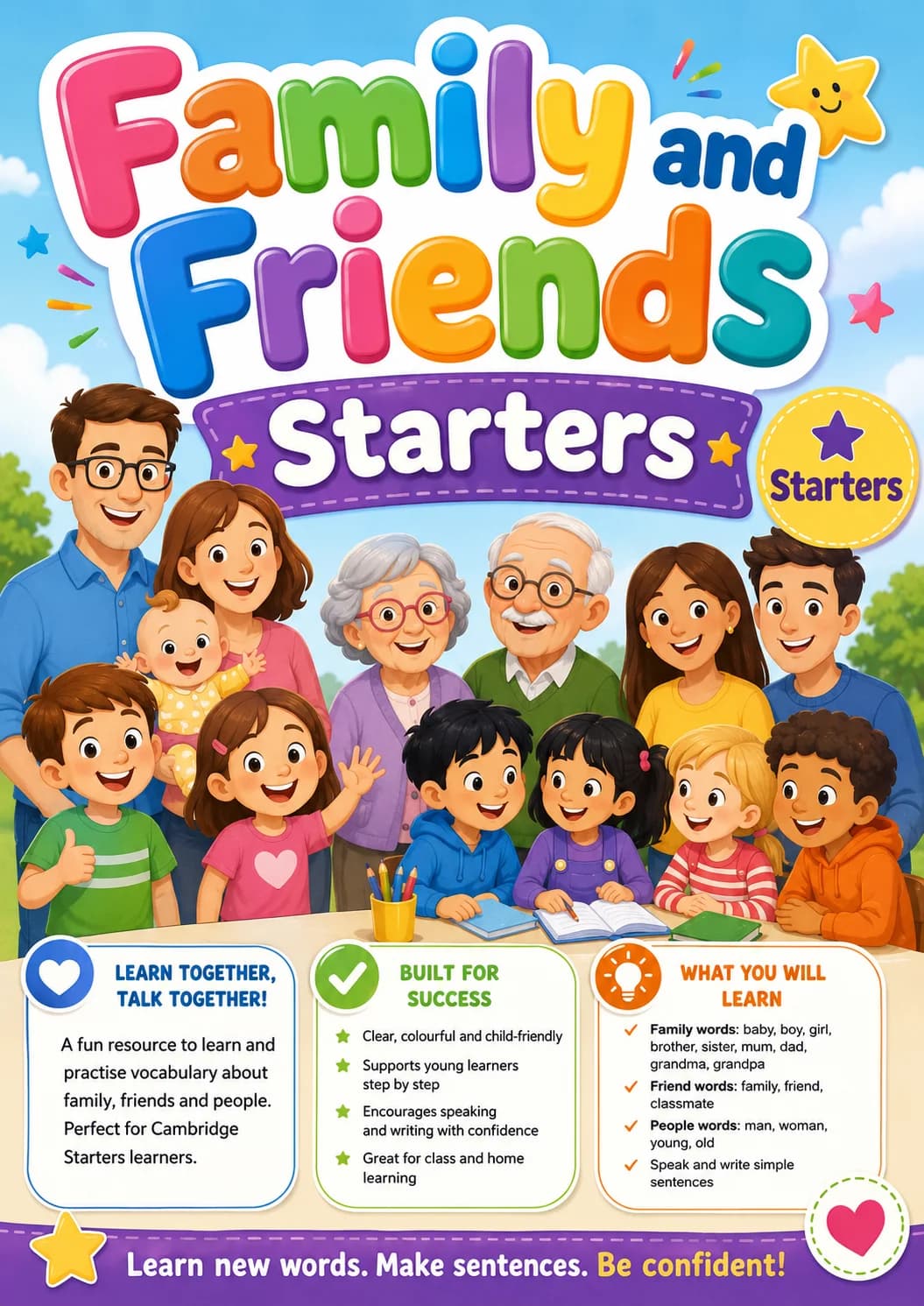 Family and Friends Starters Vocabulary Worksheet Pack printable Starters English worksheet pack preview from KiwiBee