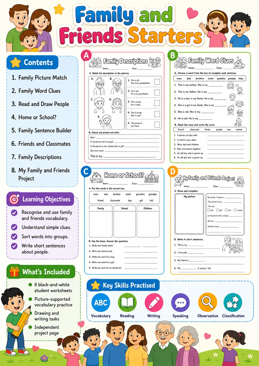 Family and Friends Starters Vocabulary Worksheet Pack page 2 printable worksheet preview