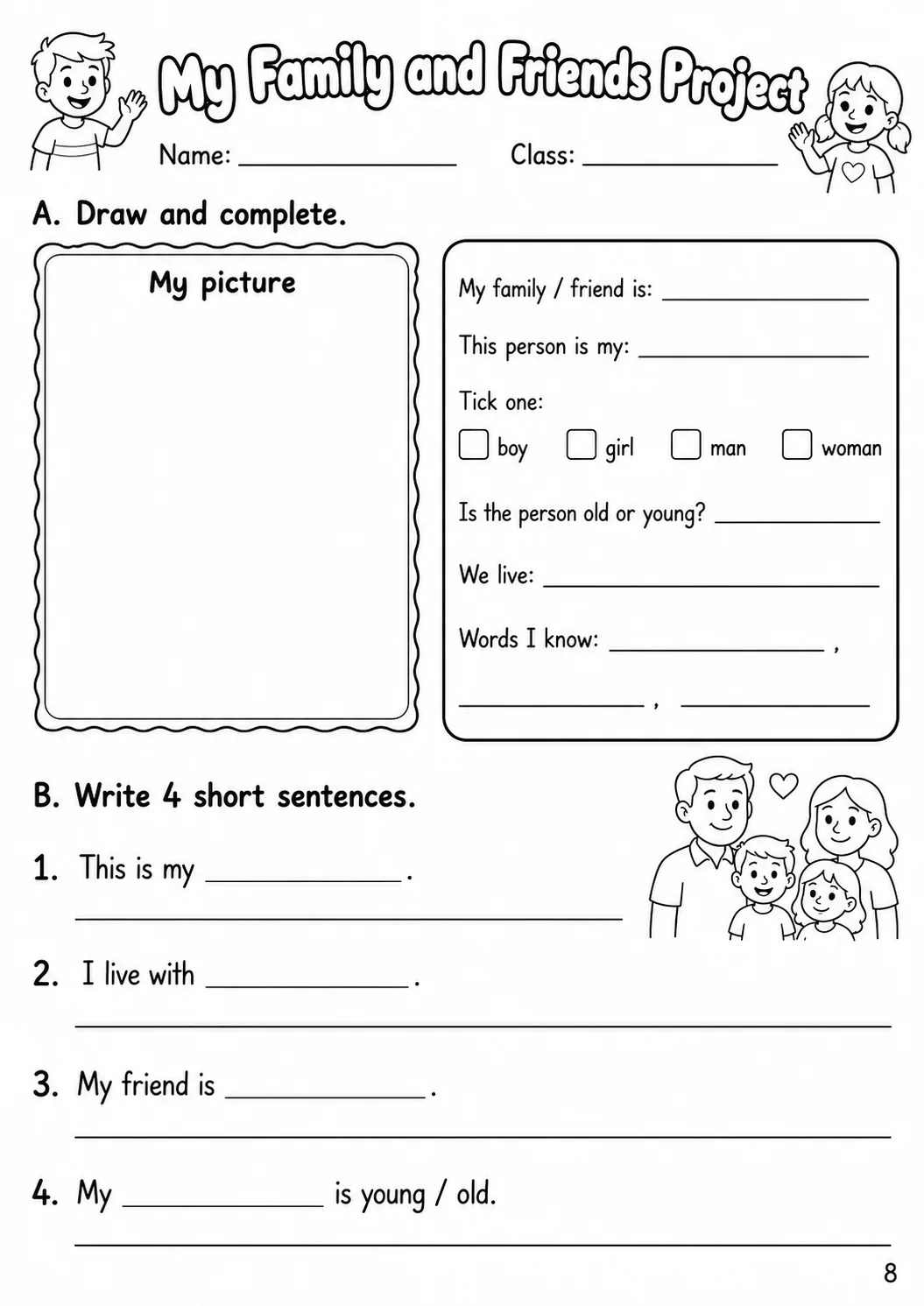 Family and Friends Starters Vocabulary Worksheet Pack page 3 printable worksheet preview
