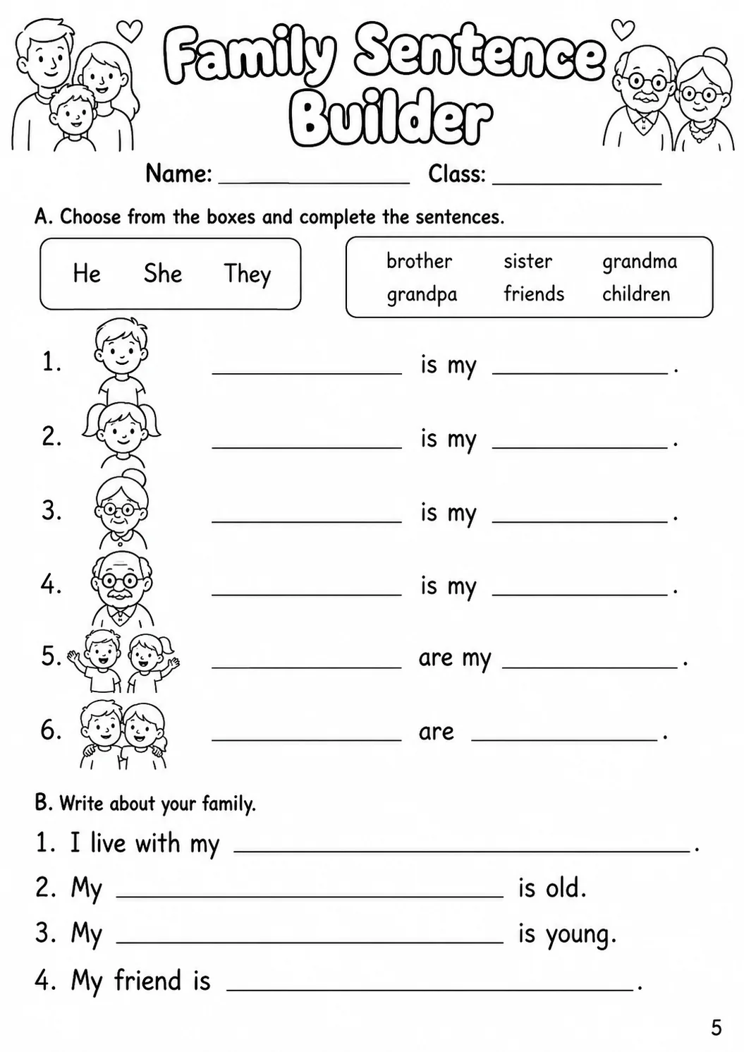 Family and Friends Starters Vocabulary Worksheet Pack page 4 printable worksheet preview