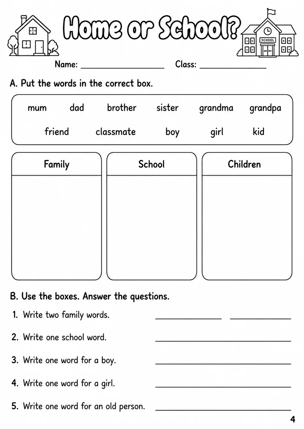Family and Friends Starters Vocabulary Worksheet Pack page 5 printable worksheet preview