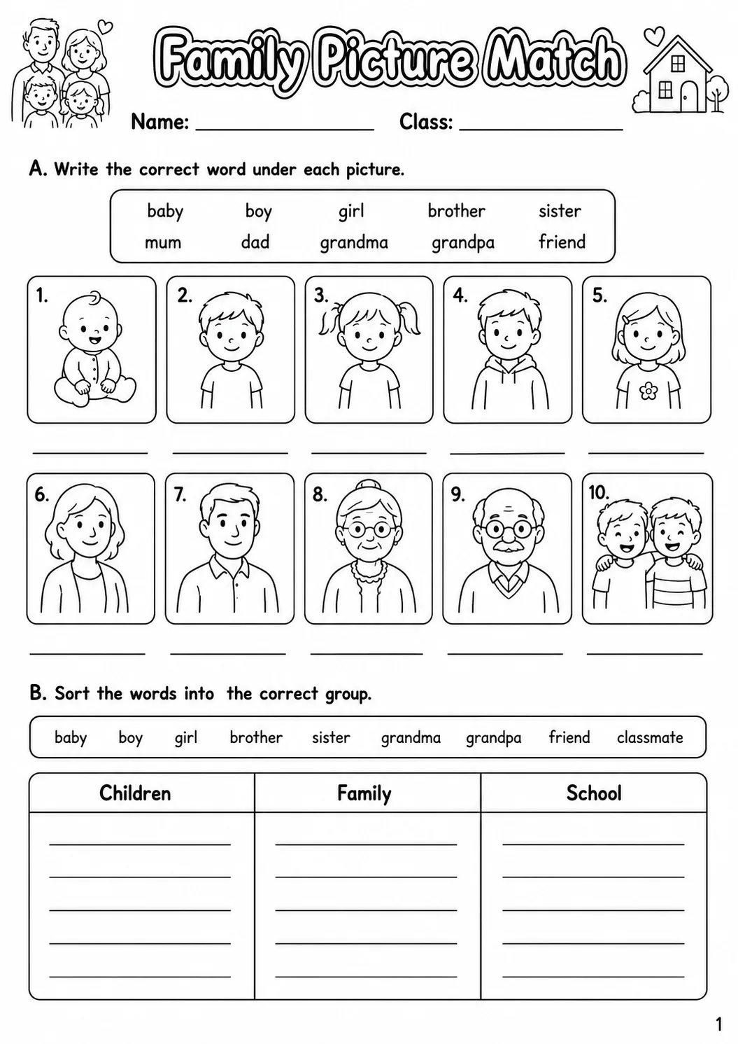 Family and Friends Starters Vocabulary Worksheet Pack page 6 printable worksheet preview