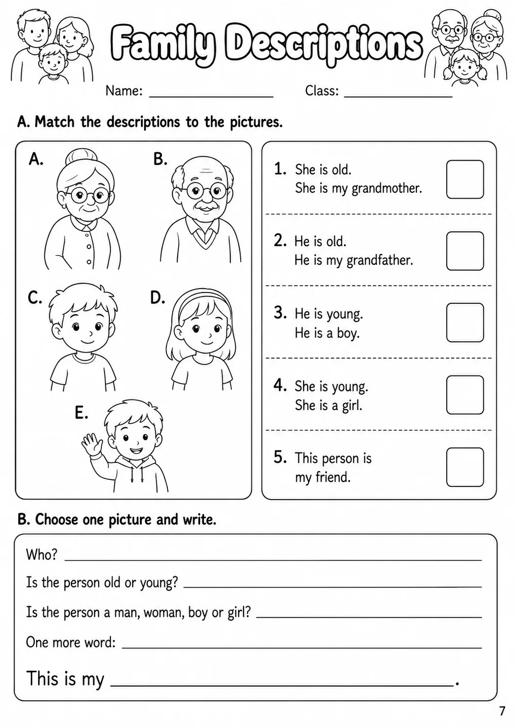 Family and Friends Starters Vocabulary Worksheet Pack page 8 printable worksheet preview