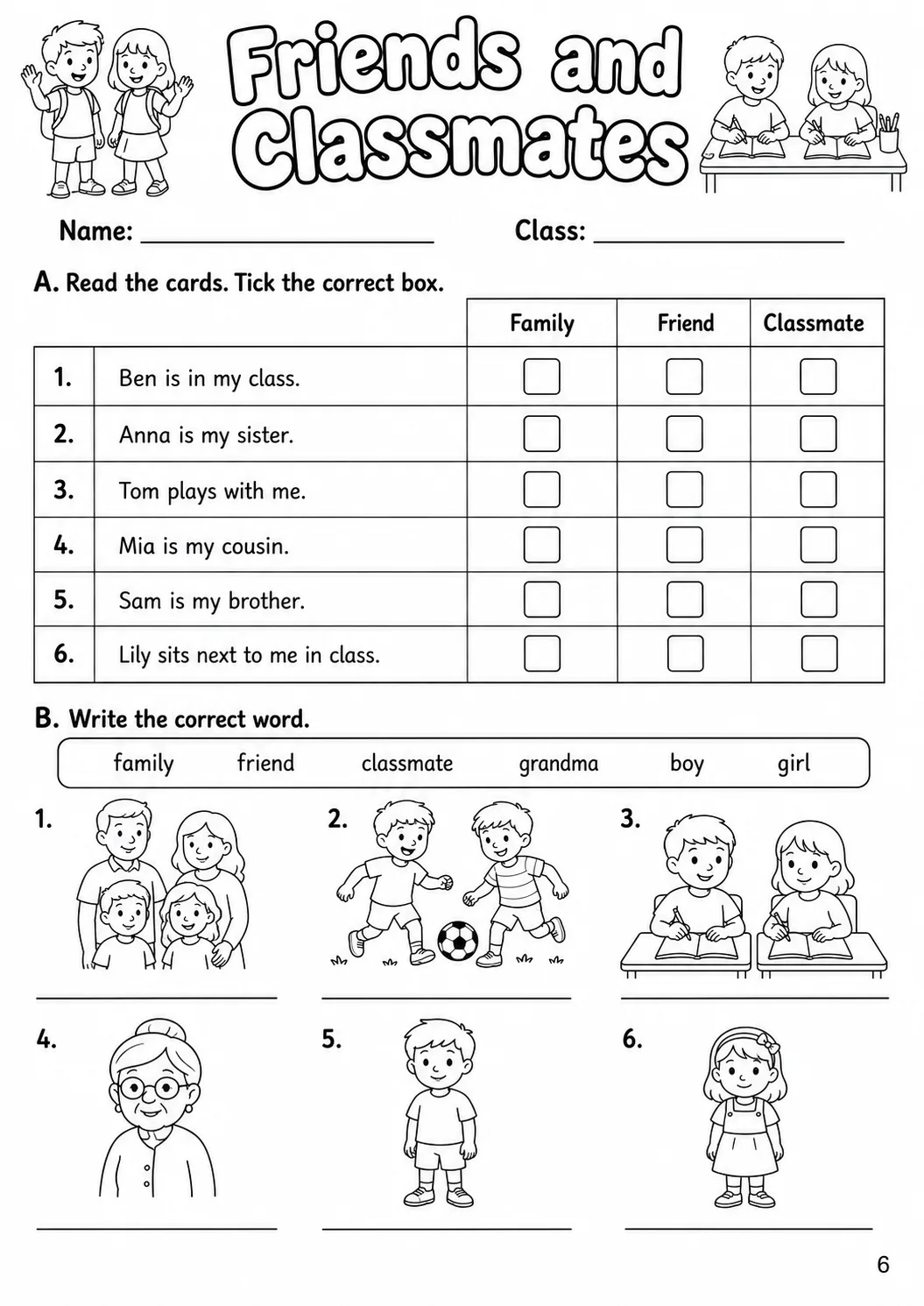 Family and Friends Starters Vocabulary Worksheet Pack page 9 printable worksheet preview
