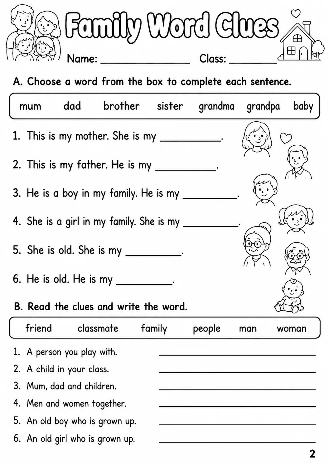 Family and Friends Starters Vocabulary Worksheet Pack page 10 printable worksheet preview