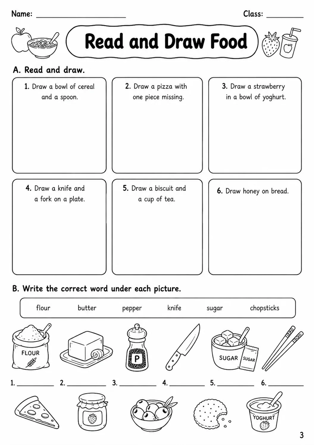 Food and Drink Flyers Vocabulary Worksheet Pack page 5 printable worksheet preview