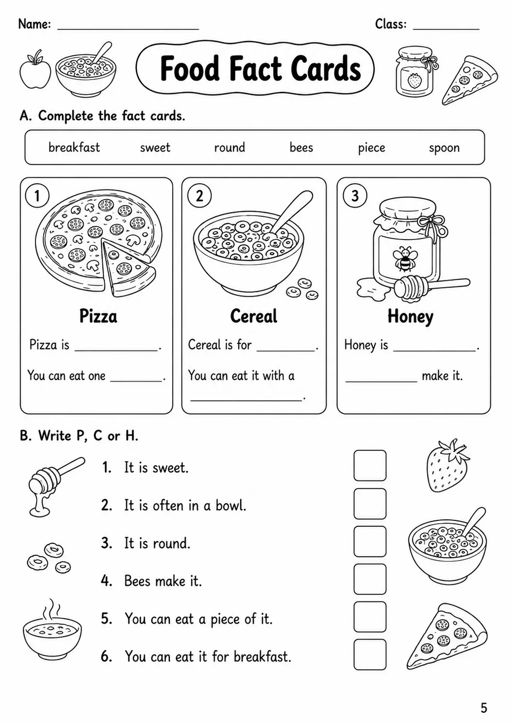 Food and Drink Flyers Vocabulary Worksheet Pack page 7 printable worksheet preview