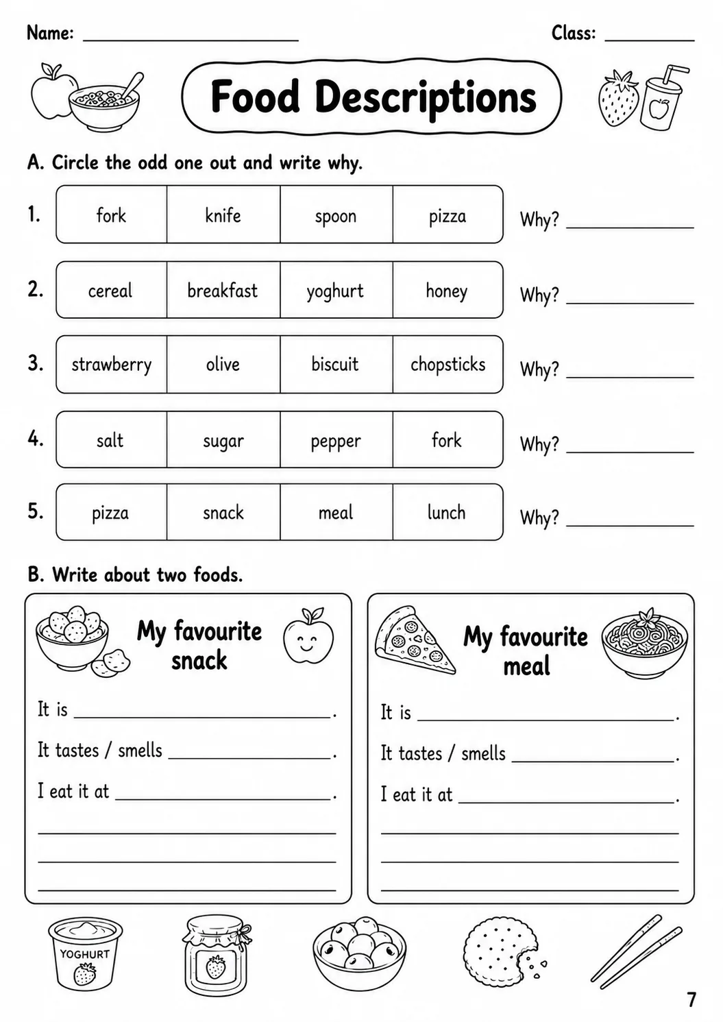 Food and Drink Flyers Vocabulary Worksheet Pack page 9 printable worksheet preview