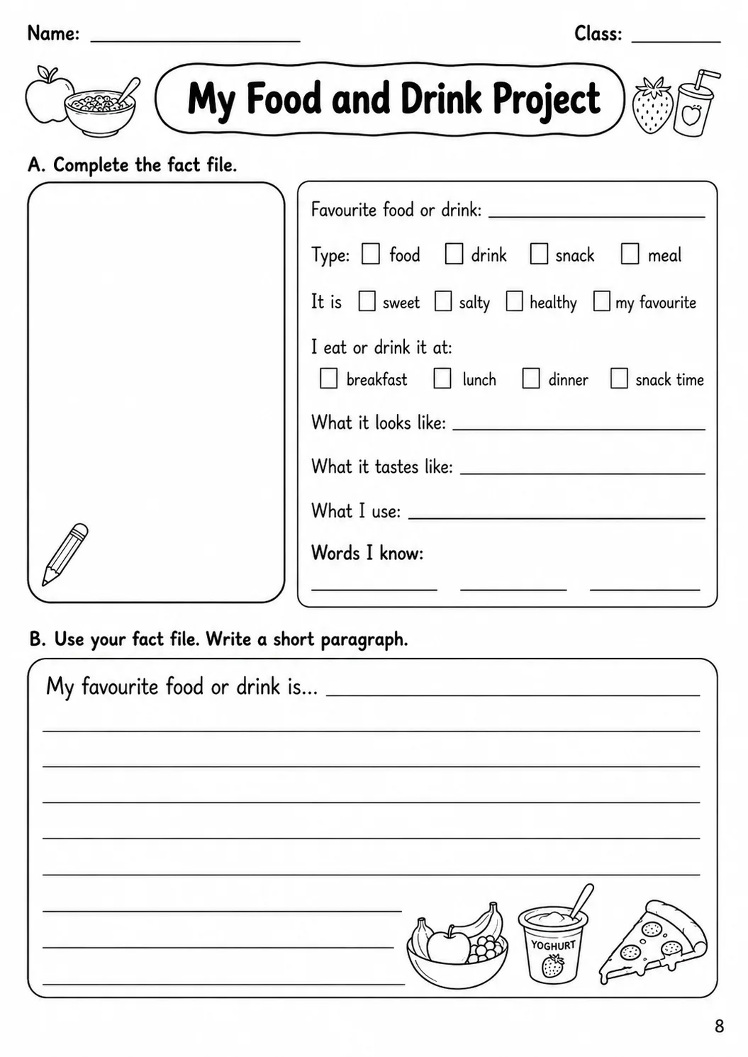 Food and Drink Flyers Vocabulary Worksheet Pack page 10 printable worksheet preview