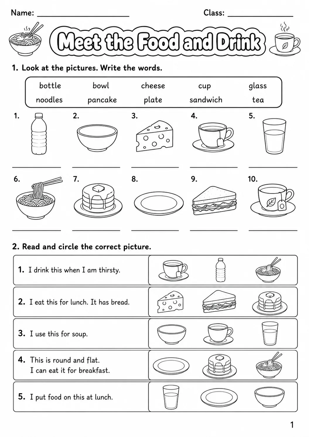 Food and Drink Movers Vocabulary Worksheet Pack page 3 printable worksheet preview