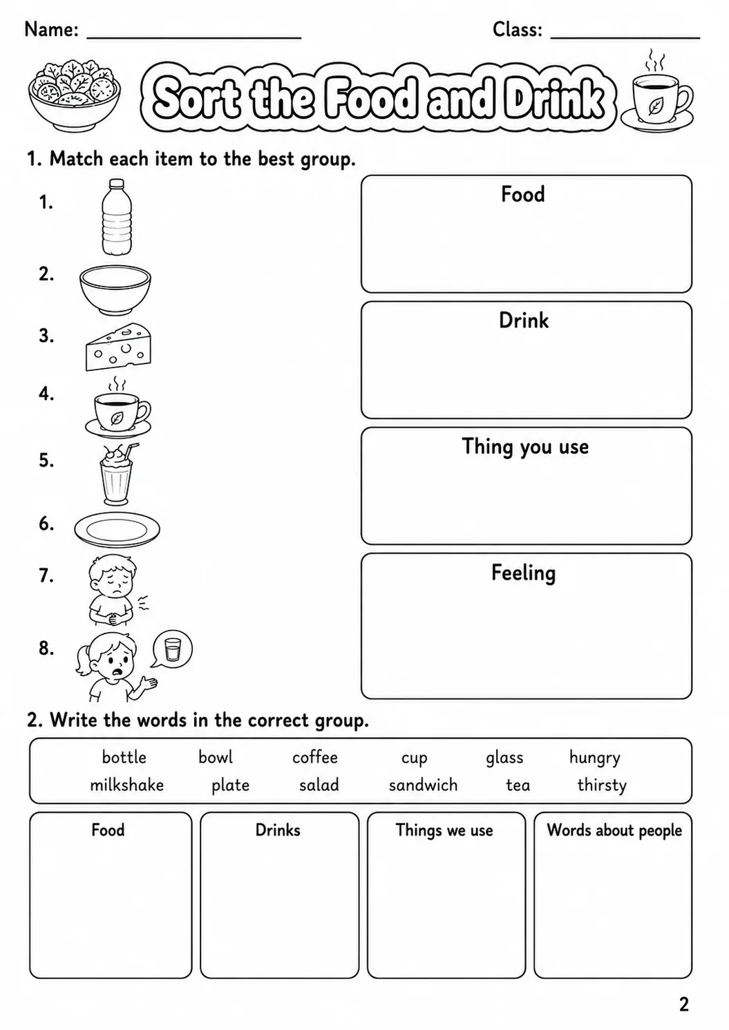 Food and Drink Movers Vocabulary Worksheet Pack page 4 printable worksheet preview