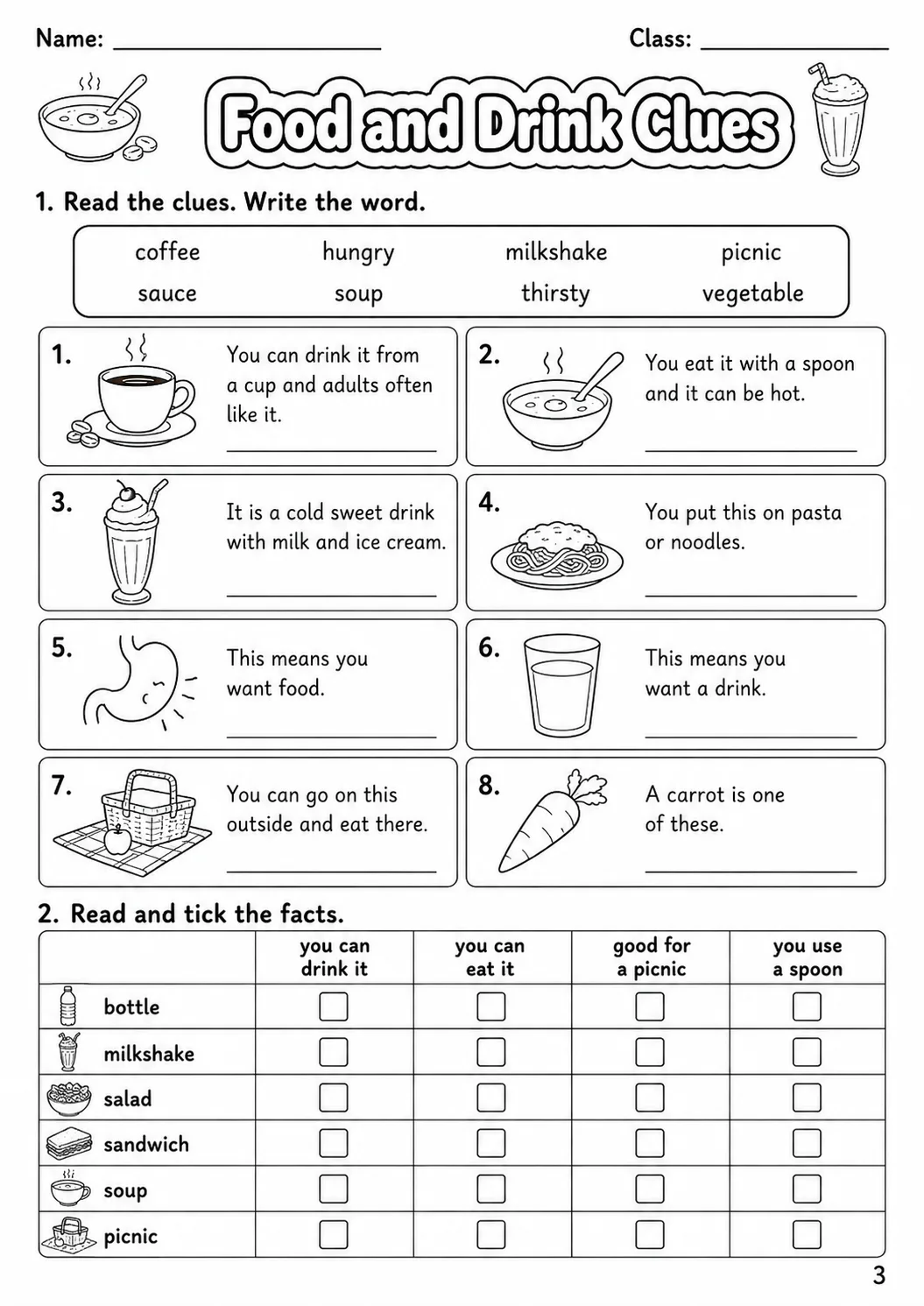 Food and Drink Movers Vocabulary Worksheet Pack page 5 printable worksheet preview